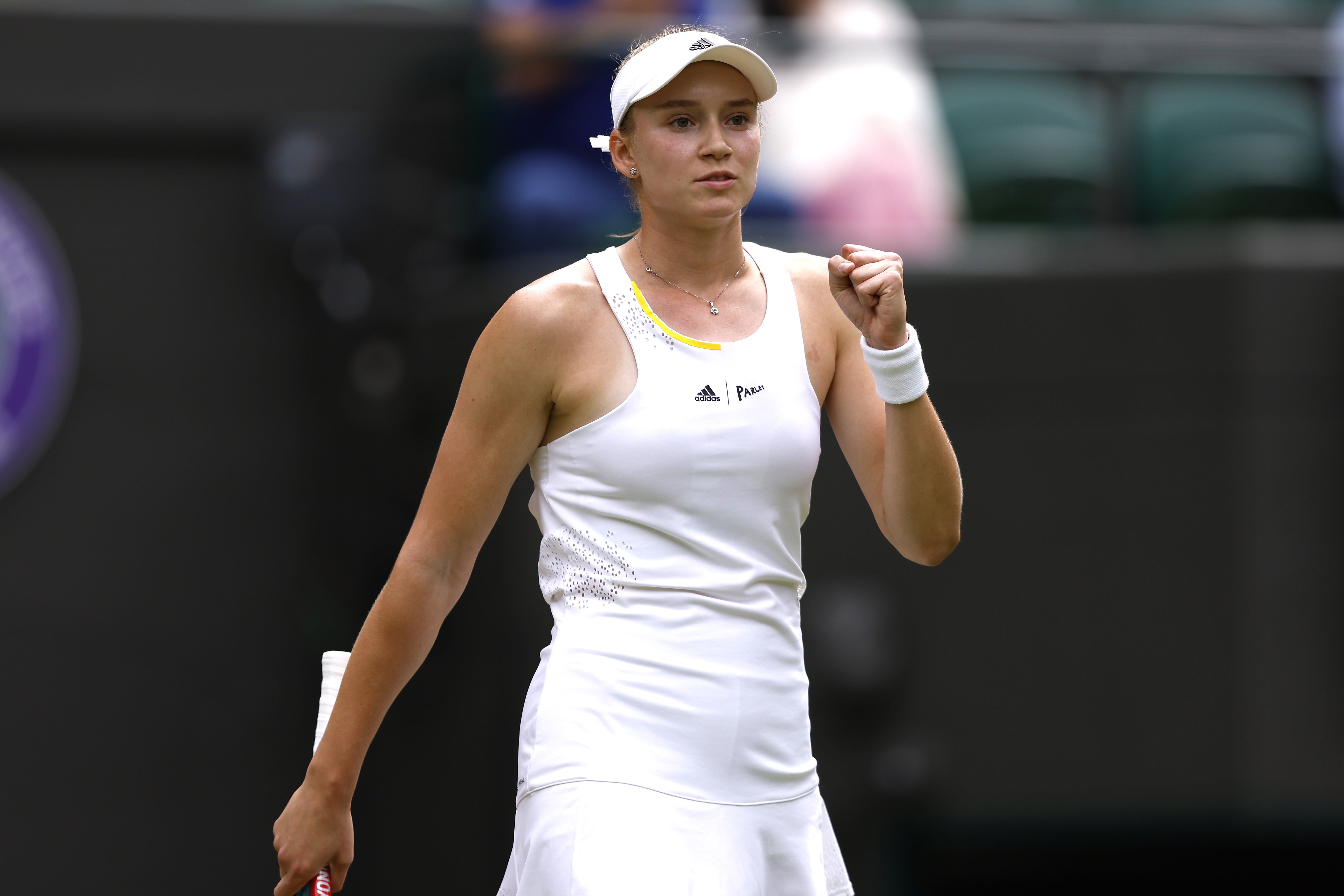 Elena Rybakina celebrates victory against Ajla Tomljanovic in the last eight at Wimbledon (Steven Paston/PA)