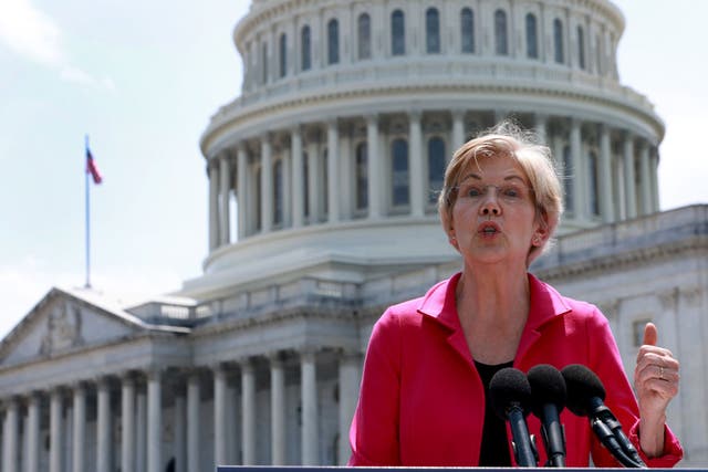 <p>Elizabeth Warren at a news conference outside the US Capitol</p>