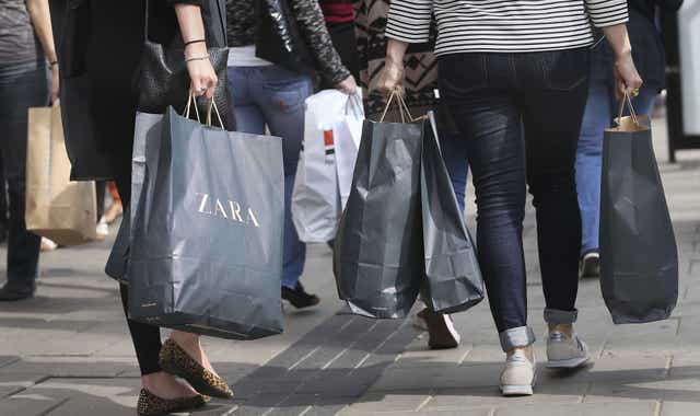 Shopper footfall is set to remain below pre-pandemic 2019 levels for the foreseeable future as the cost-of-living crisis deepens and working from home becomes a permanent fixture, figures suggest (Philip Toscano/PA)