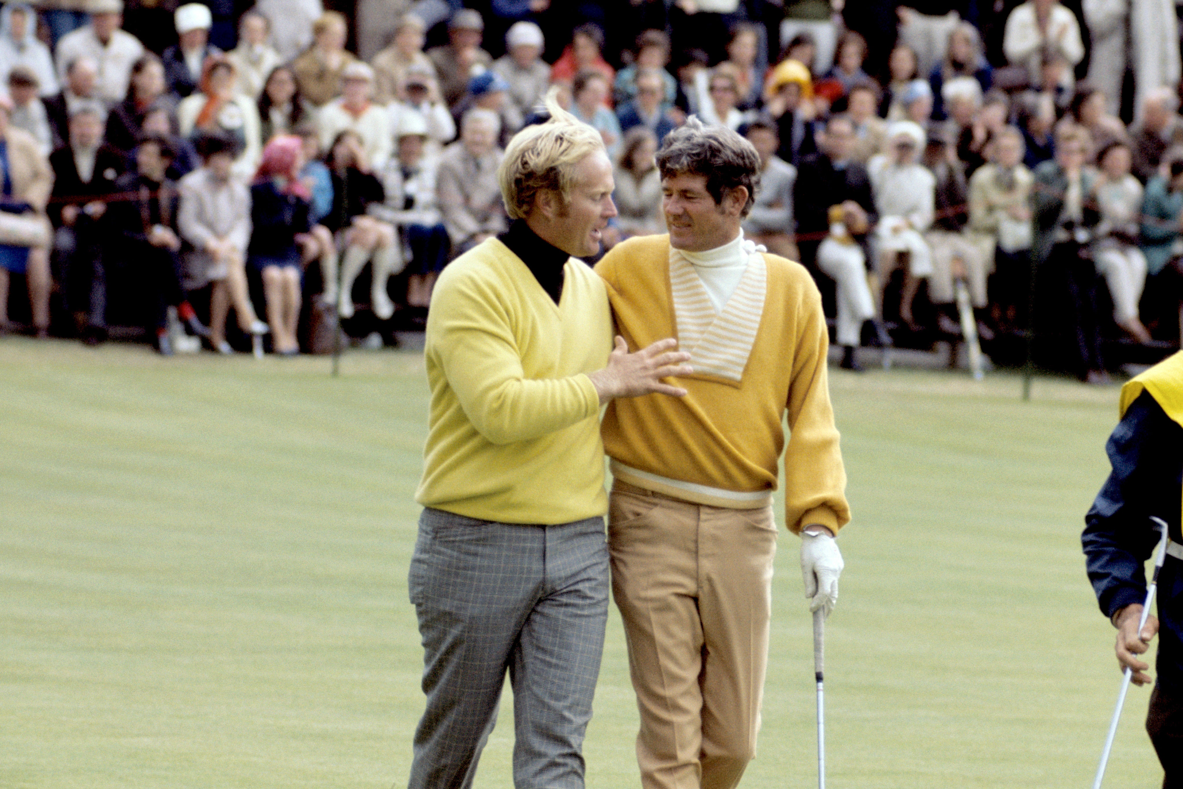 Doug Sanders, right, lost a play-off for the 1970 Open to Jack Nicklaus, left, following a 72nd-hole bogey (PA Archive)
