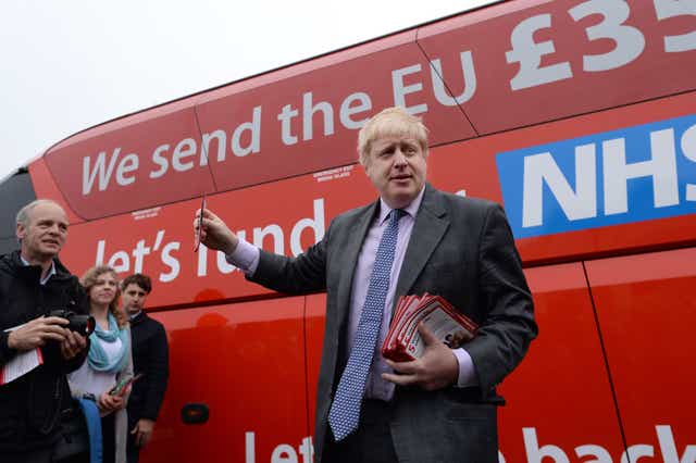 Boris Johnson before he boards the Vote Leave campaign bus in Truro, Cornwall, ahead of its inaugural journey (Stefan Rousseau/PA)