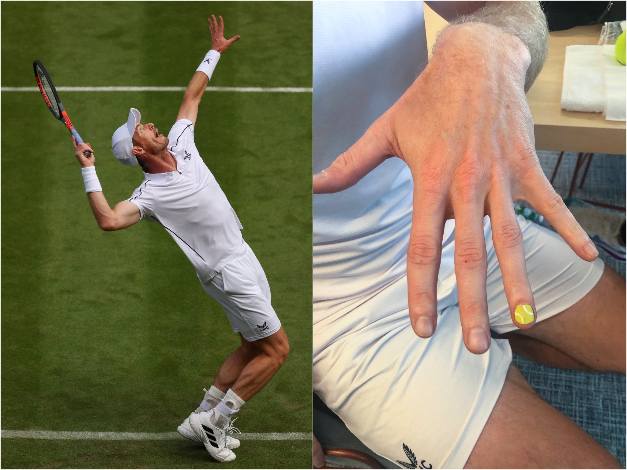 Andy Murray shows off his limited-edition nail designs during Wimbledon