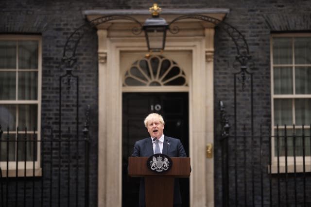 <p>Boris Johnson announces he will be replaced – eventually</p>
