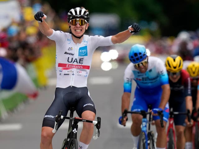 <p>Tadej Pogacar won stage six of the Tour de France to move into the yellow jersey</p>