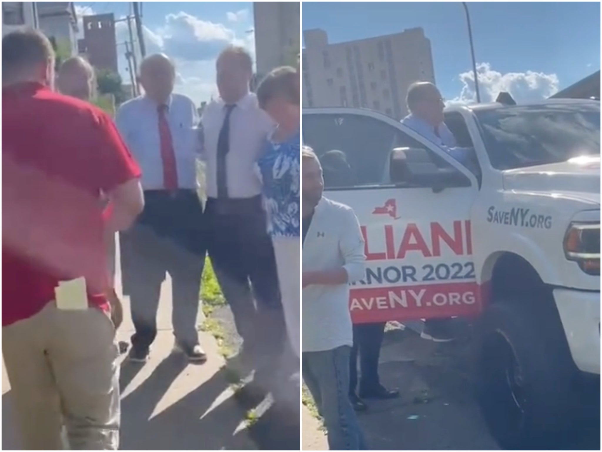 Rudy Giuliani was heckled by critics in Binghampton, New York
