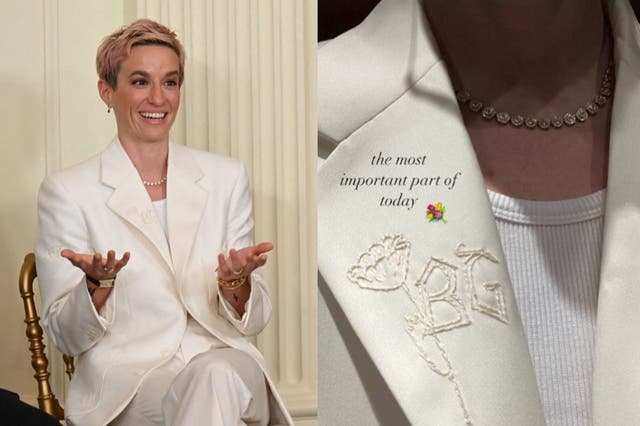 <p>Megan Rapinoe wears tribute to Brittney Griner during Presidential Medal of Freedom awards ceremony</p>