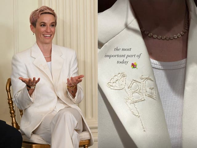 <p>Megan Rapinoe wears tribute to Brittney Griner during Presidential Medal of Freedom awards ceremony</p>