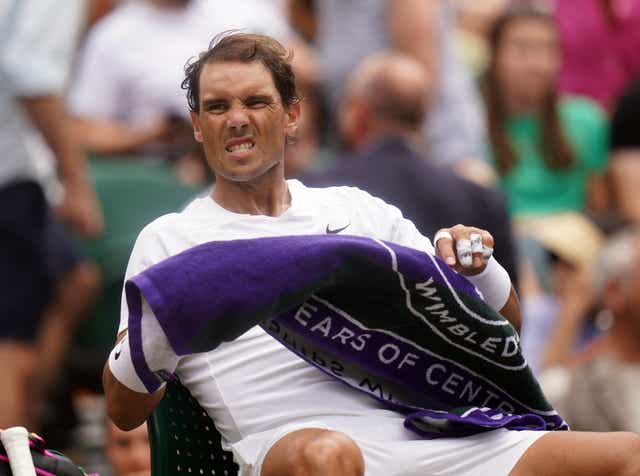 Rafael Nadal grimaces during his quarter-final victory over Taylor Fritz (Adam Davy/PA)