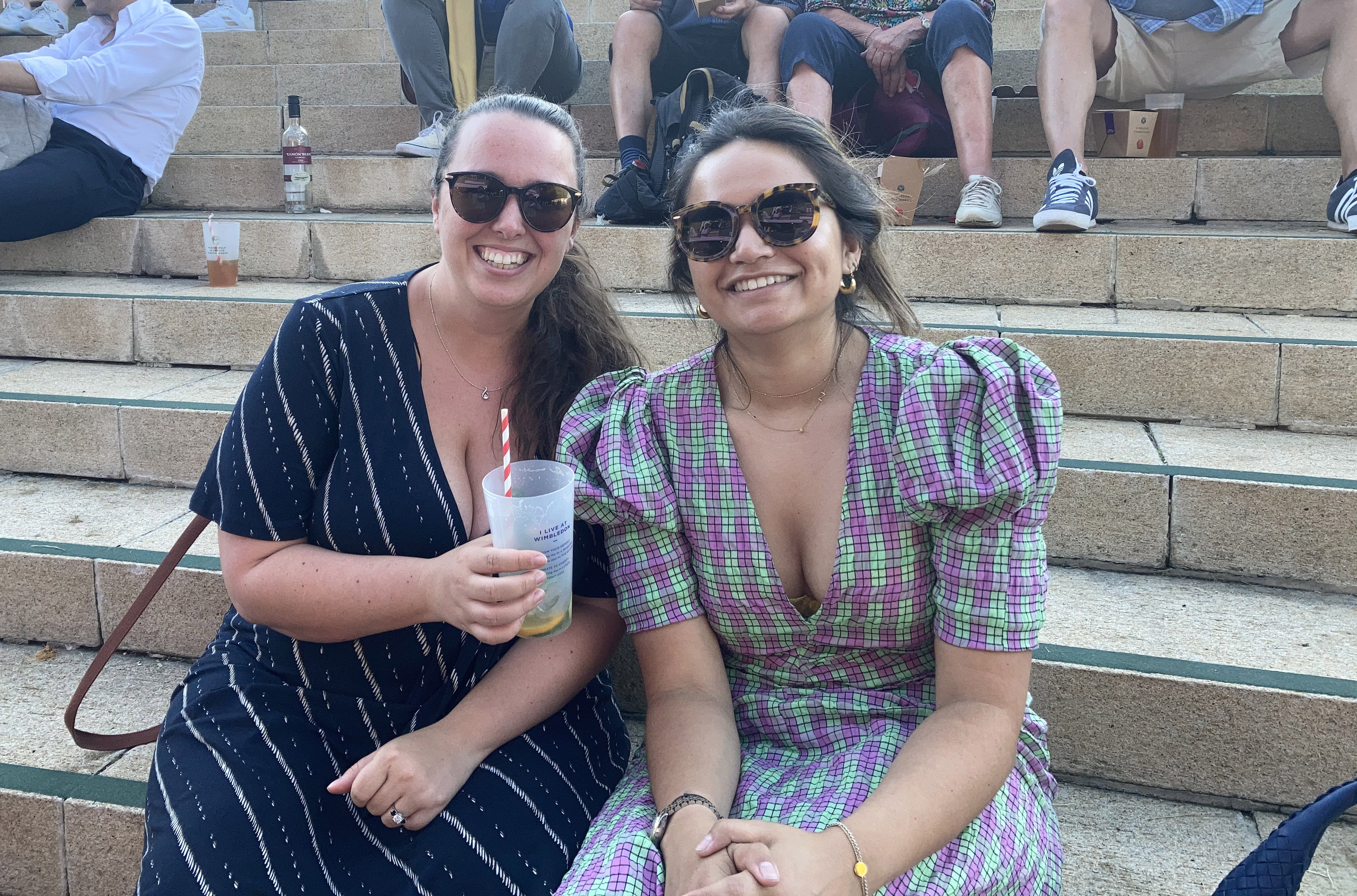 Issy Young (left) and Zara Vaughan attend day eleven of the 2022 Wimbledon Championships (PA)
