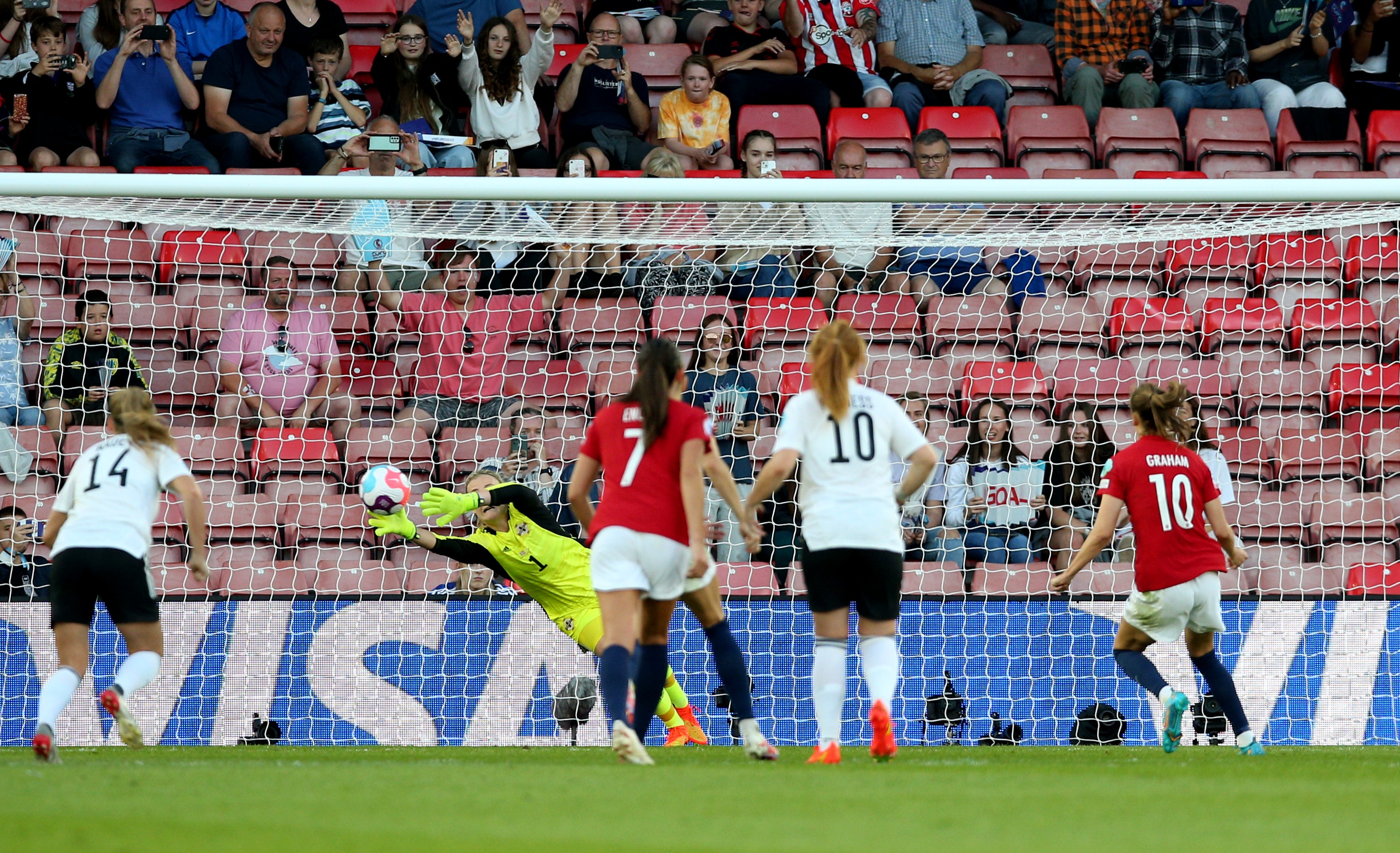 Norway’s Caroline Graham Hansen, right, scores a penalty (Nigel French/PA)