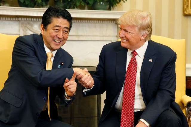 <p>Shinzo Abe and Donald Trump in the Oval Office, 2017</p>