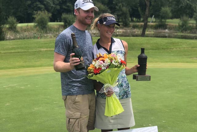 Open qualifier Alex Wrigley will have his wife Johanna Gustavsson, a professional on the Ladies European Tour, caddying for him at The Open (Credit: Alex Wrigley)