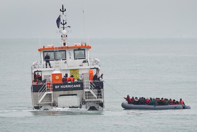 A group of people thought to be migrants are rescued off the coast of Folkestone, Kent (Gareth Fuller/PA)