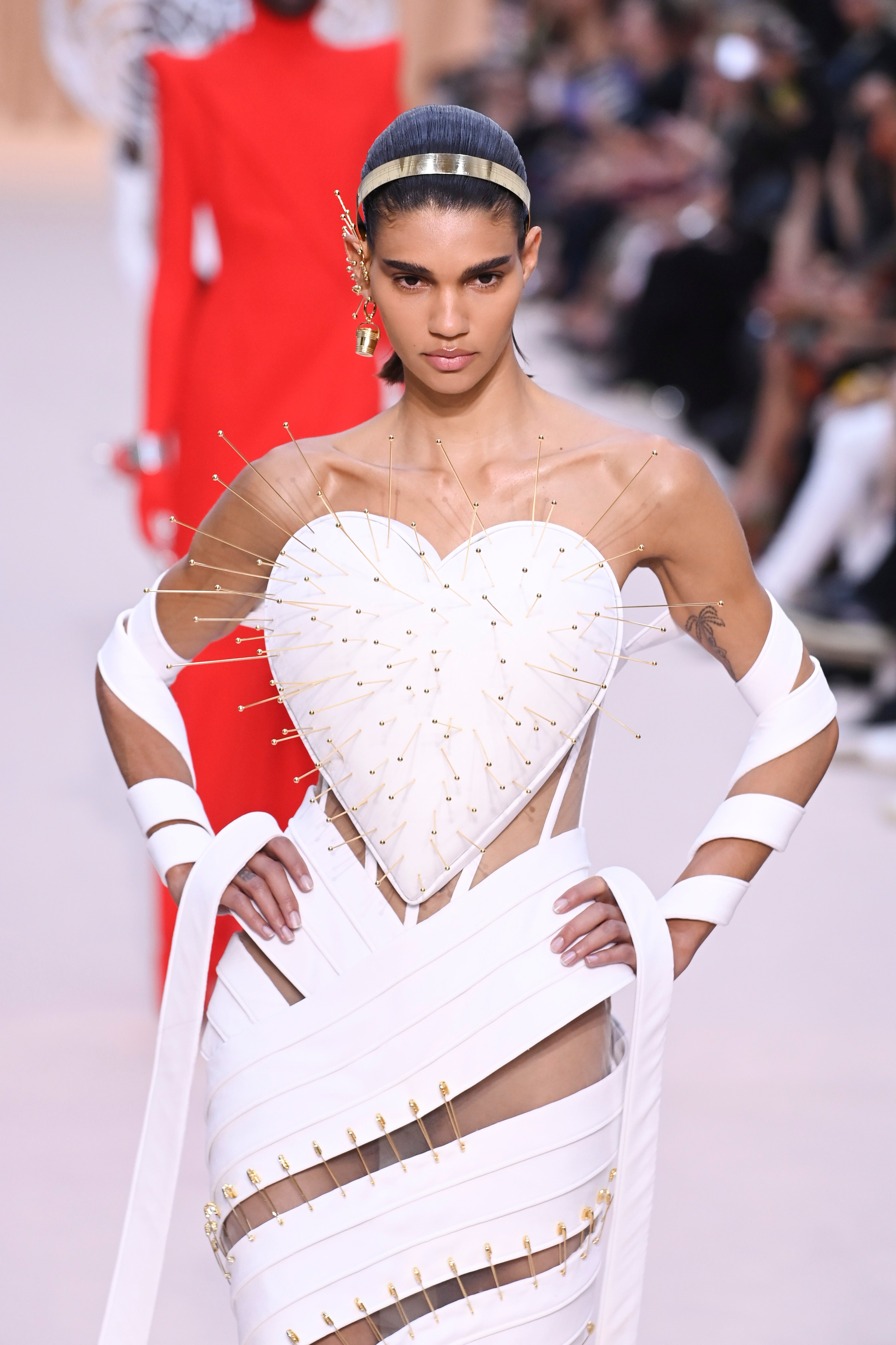 One of the couture garments on show at the Jean Paul Gaultier Fall/Winter couture Paris show on 6 July 2022