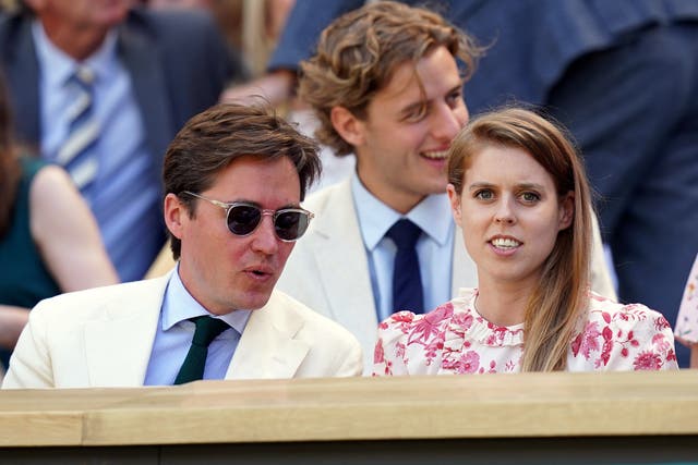 <p>Princess Beatrice and her husband, Edoardo Mapelli Mozzi, in the Royal Box at Wimbledon on 8 July 2022</p>