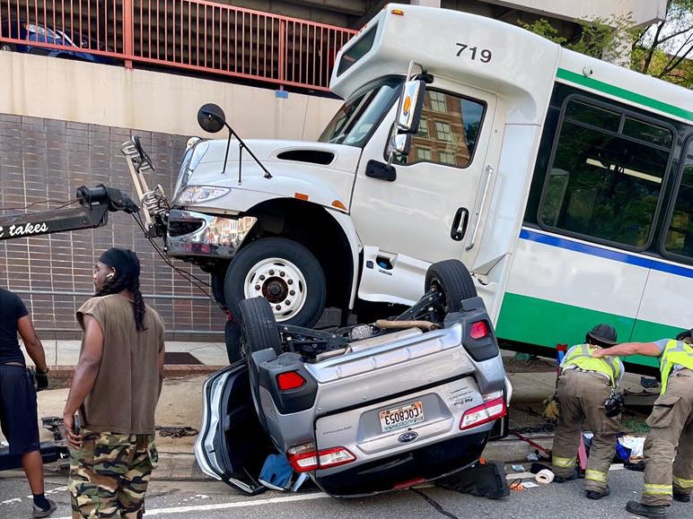The SUV and bus collided on Thursday
