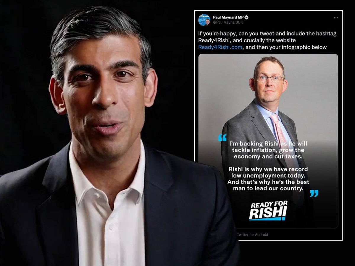 Instructions from Rishi Sunak to Tory MPs over leadership bid accidentally revealed