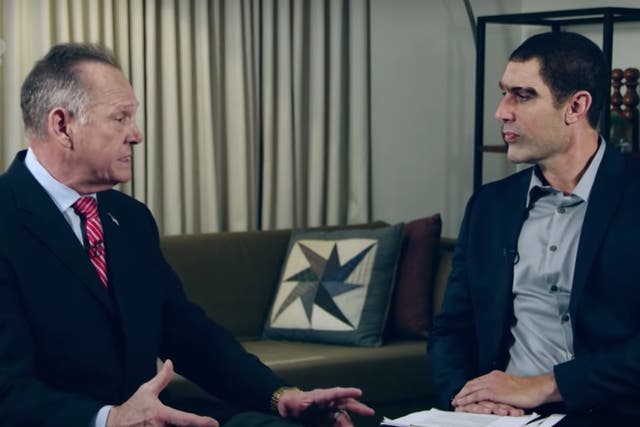 <p>Former Alabama Supreme Court Chief Justice Roy Moore speaks with actor Sacha Baron Cohen who is disguised on the Showtime show ‘Who is America?'</p>