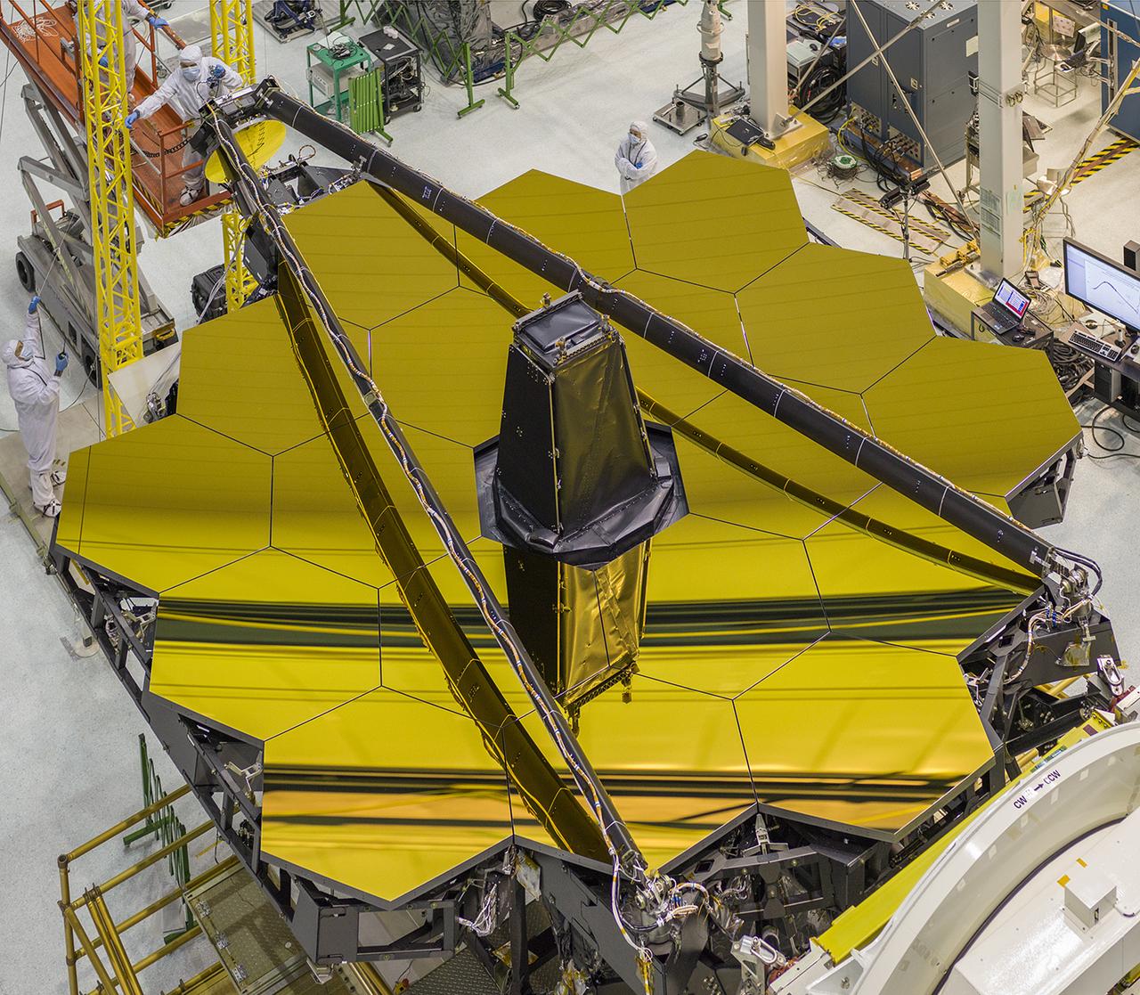 <p>The iconic gold mirror of the James Webb Space Telescope before it was launched into space</p>