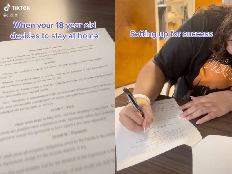 Mother requires her 18-year-old daughter to sign lease to continue living at home