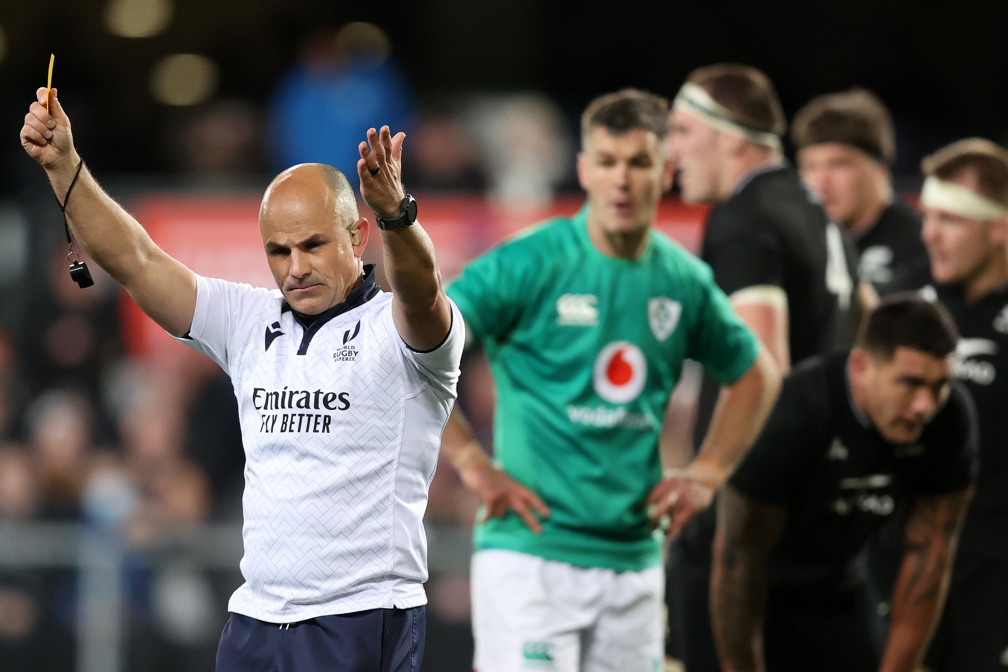 Referee Jaco Peyper was busy with his cards in Dunedin on Saturday