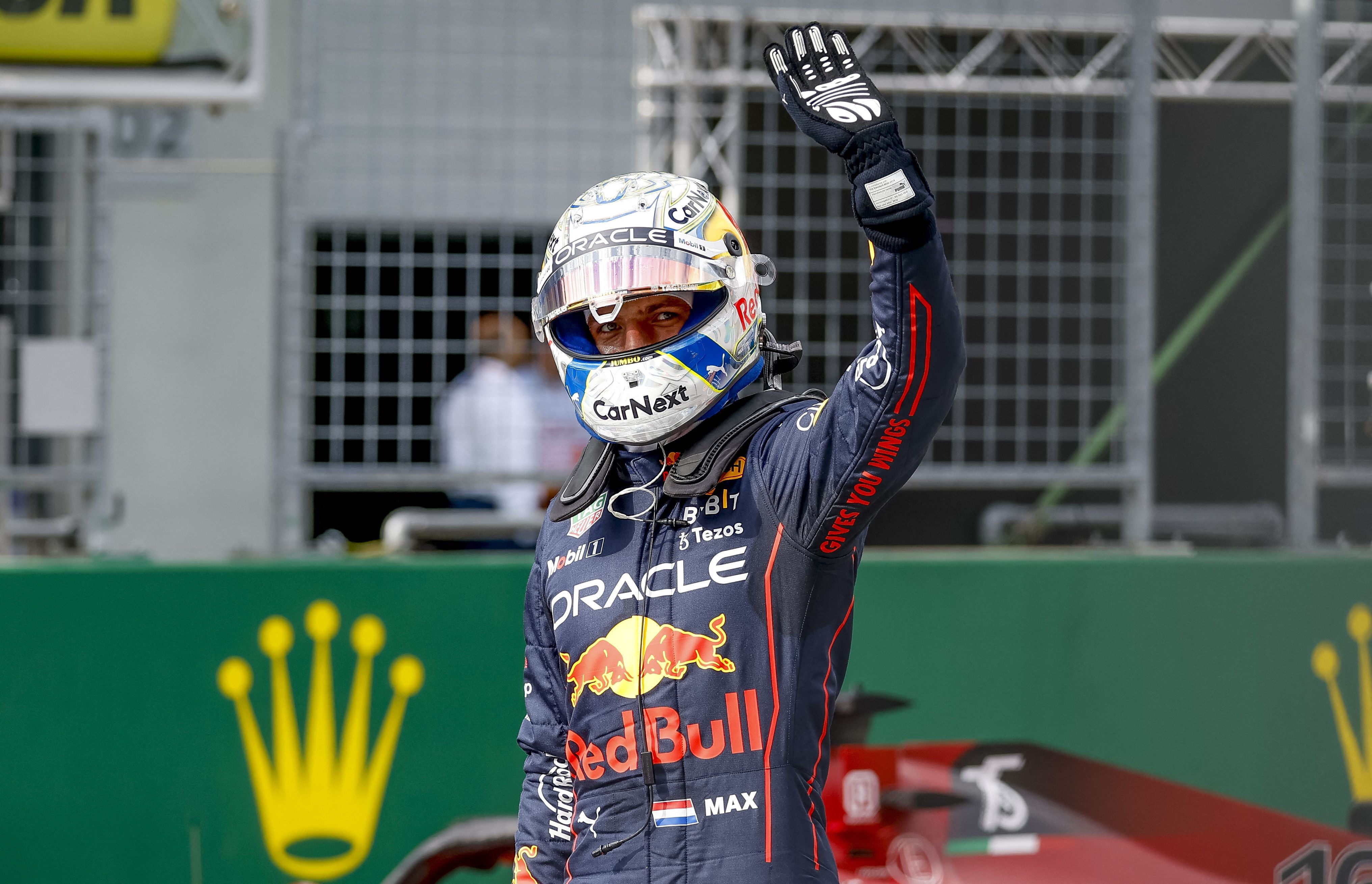 Max Verstappen waves after the sprint qualifying in Spielberg, Austria, on Saturday