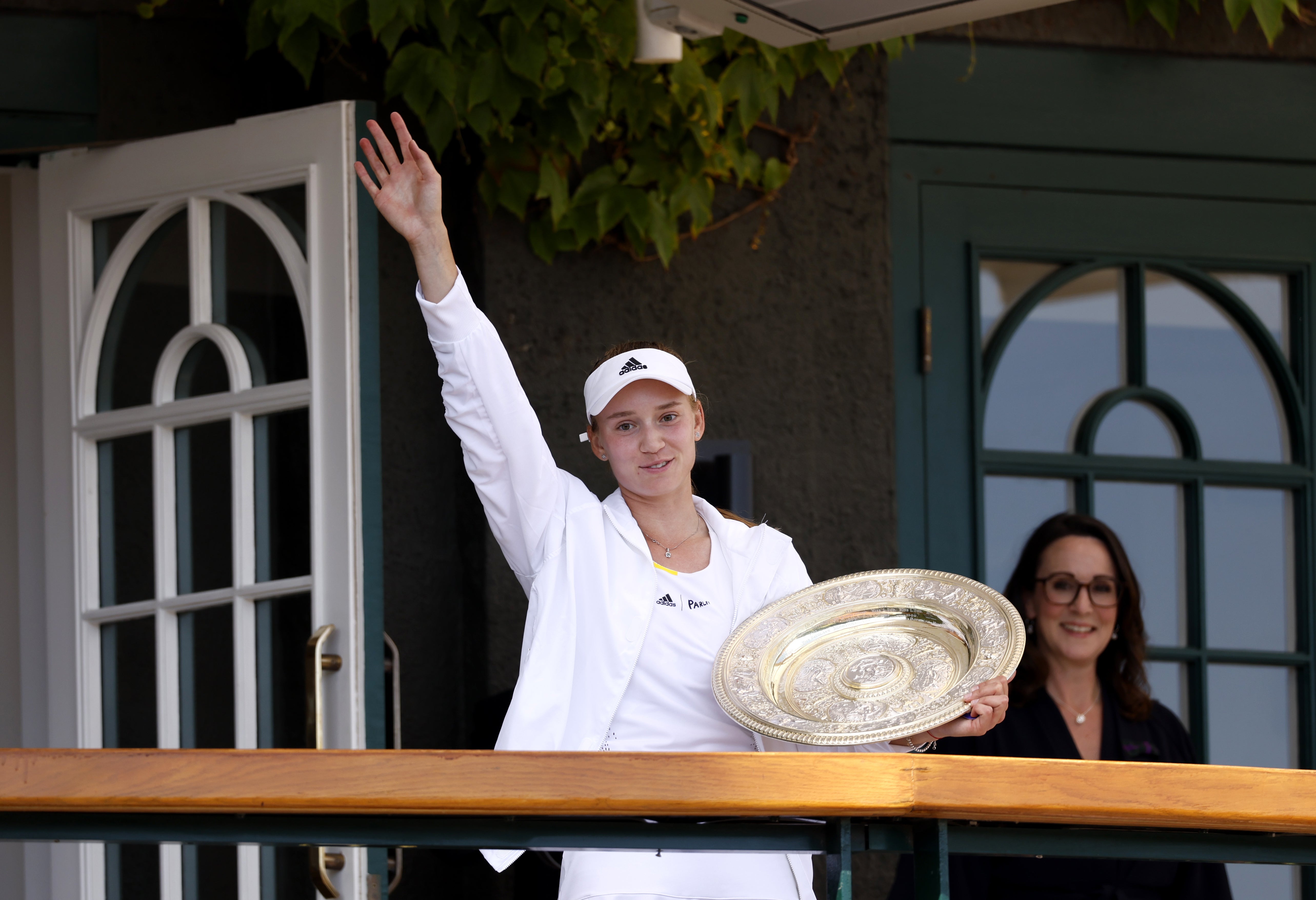 Women’s champion Elena Rybakina celebrates her win over Ons Jabeur (Steven Paston/PA)
