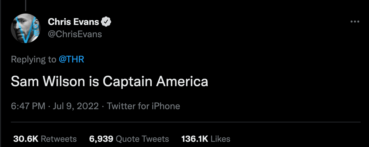 Chris Evans makes Captain America clarification on Twitter