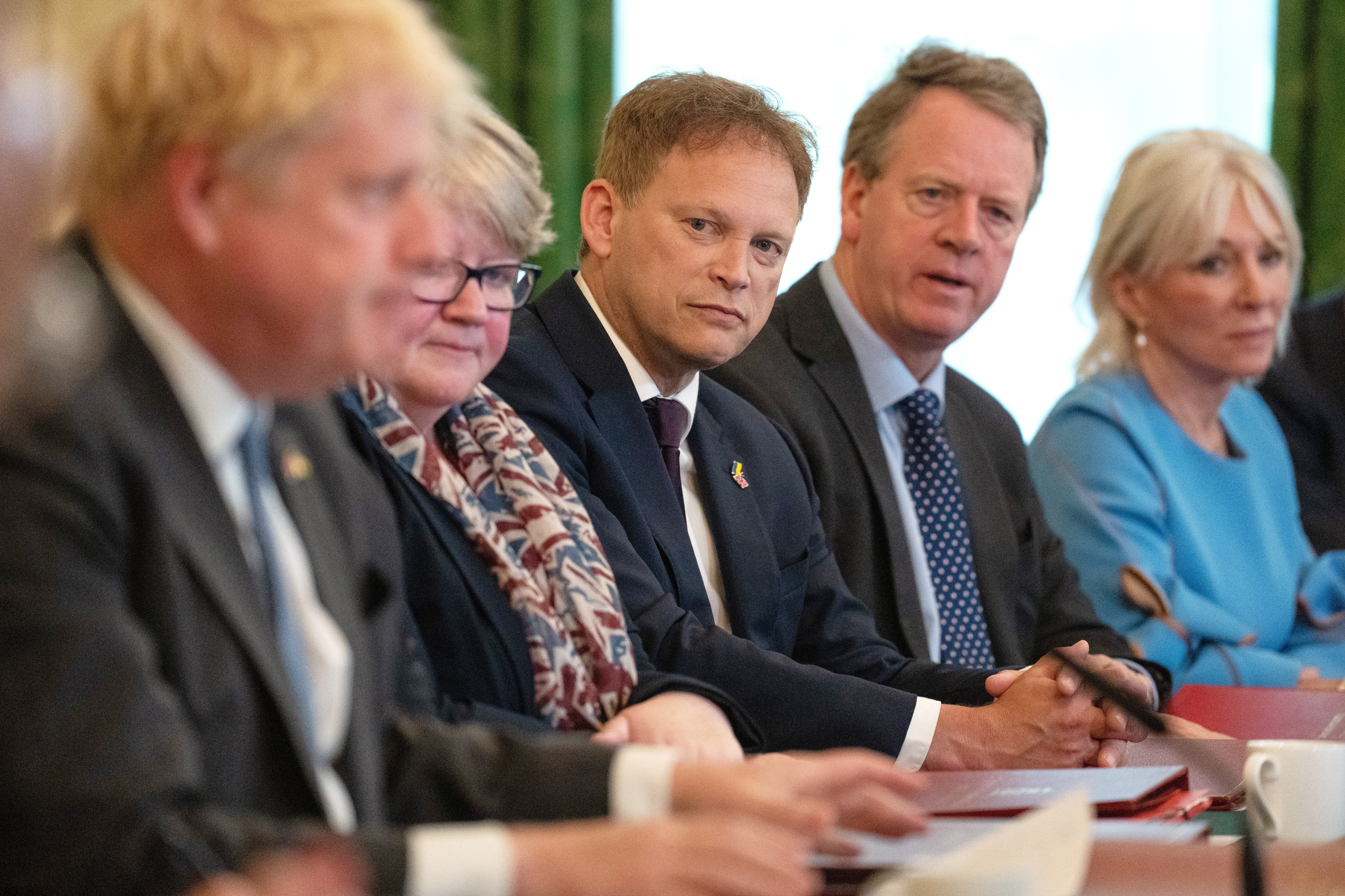 Transport Secretary, Grant Shapps (3rd right) listens as Prime Minister Boris Johnson peaks at the start of a Cabinet meeting. He has called Mr Johnson ‘almost too loyal’ (Carl Court/PA)