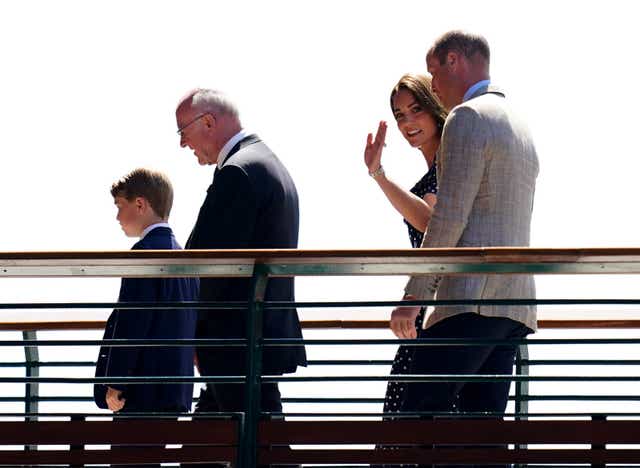 The Duke and Duchess of Cambridge with Prince George on day fourteen of the 2022 Wimbledon Championships at the All England Lawn Tennis and Croquet Club, Wimbledon. Picture date: Sunday July 10, 2022 (John Walton/PA)