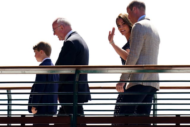 The Duke and Duchess of Cambridge with Prince George on day fourteen of the 2022 Wimbledon Championships at the All England Lawn Tennis and Croquet Club, Wimbledon. Picture date: Sunday July 10, 2022 (John Walton/PA)