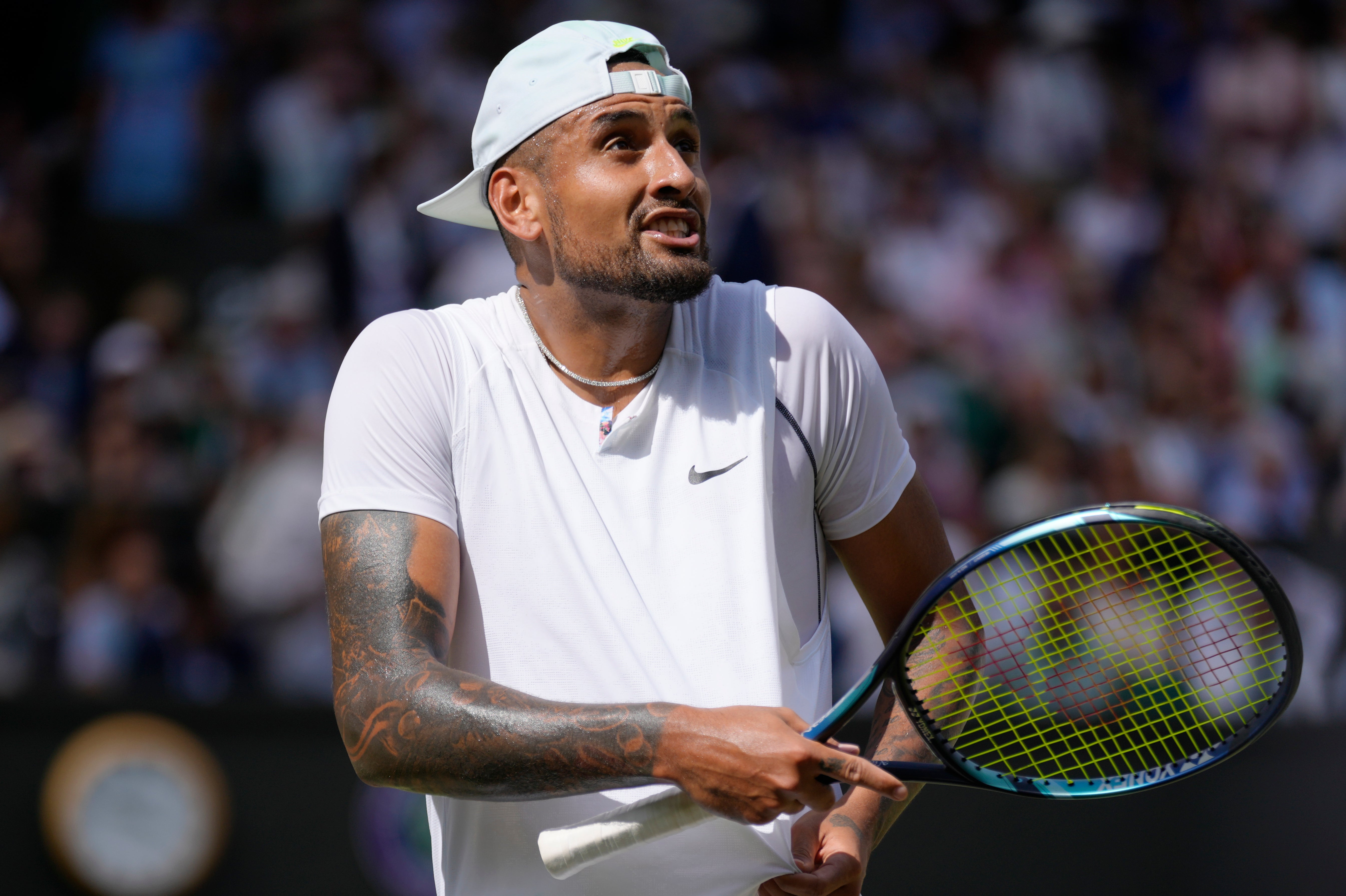 Australia's Nick Kyrgios argues with the umpire