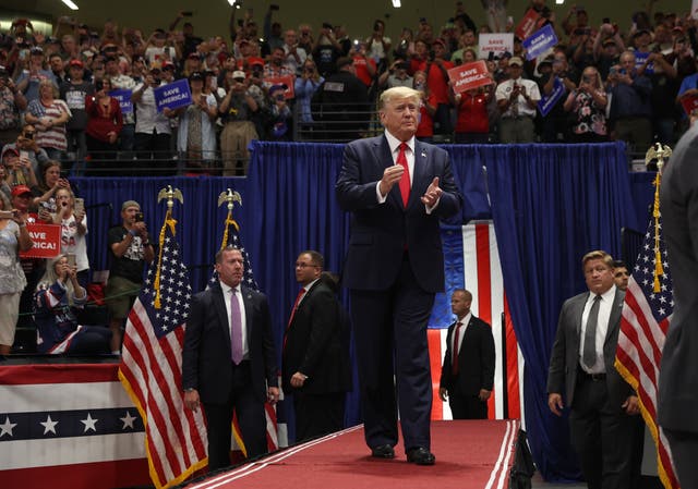 <p>Donald Trump greets supporters during a Save America rally at Alaska Airlines Center on Saturday </p>