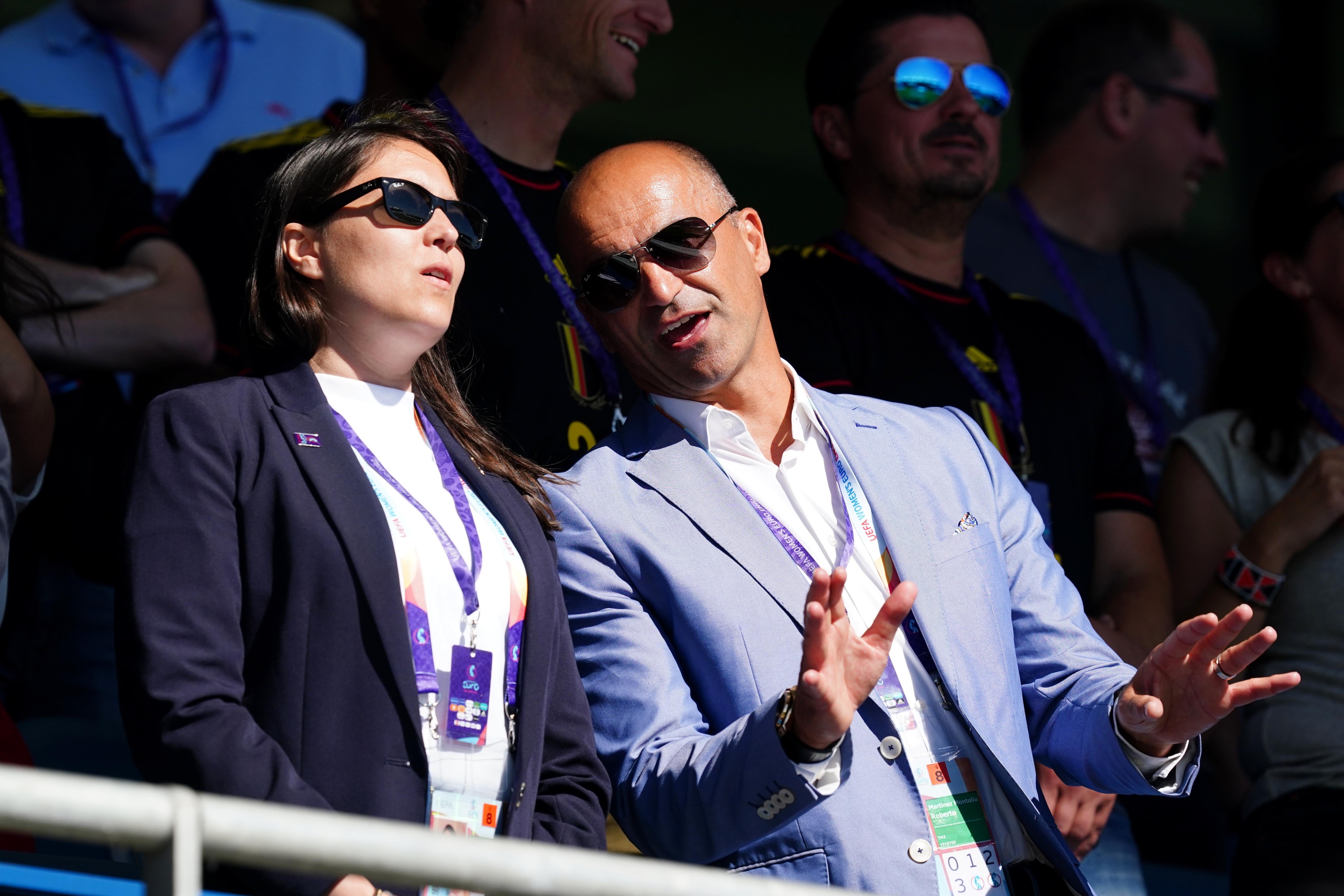 Belgium men’s manager Roberto Martinez (right) watched the game in Manchester (Martin Rickett/PA)