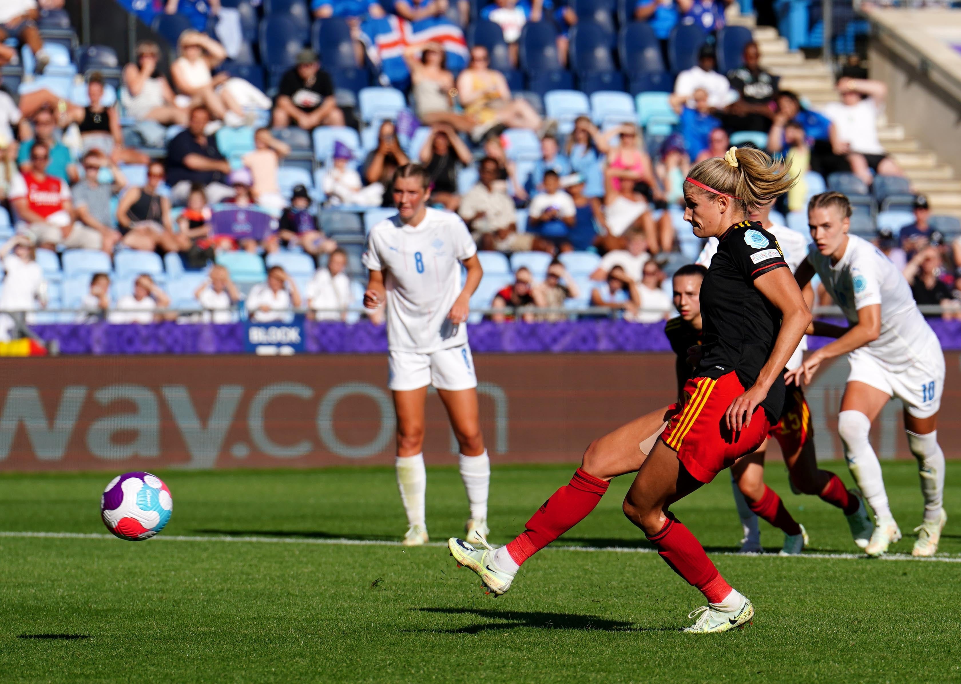 Justine Vanhaevermaet earned Belgium a draw from the penalty spot (Martin Rickett/PA)