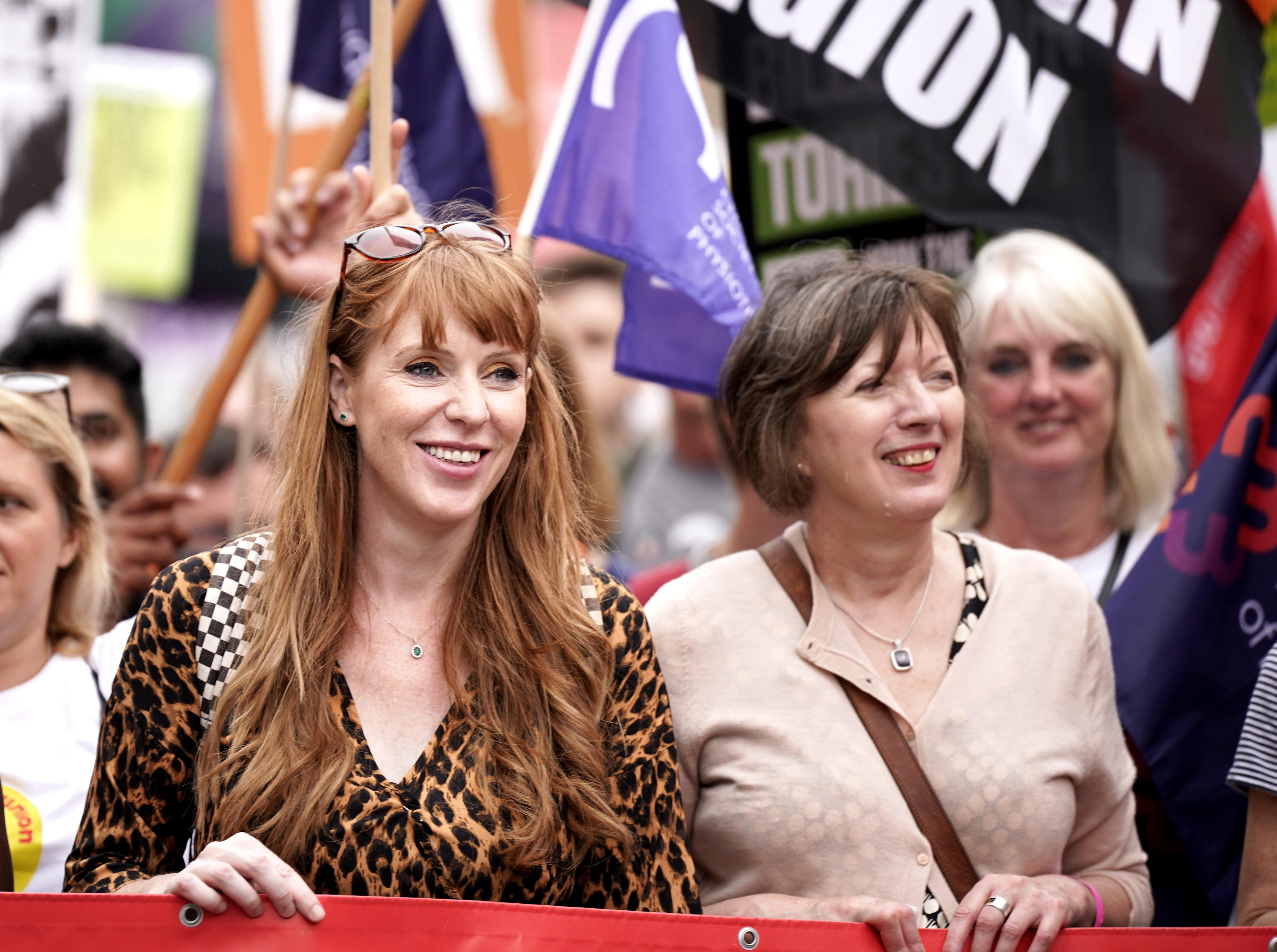 Labour Party deputy leader Angela Rayner (left) and Frances O’Grady, General Secretary of the TUC, take part in a TUC national demonstration in central London (Yui Mok/PA)