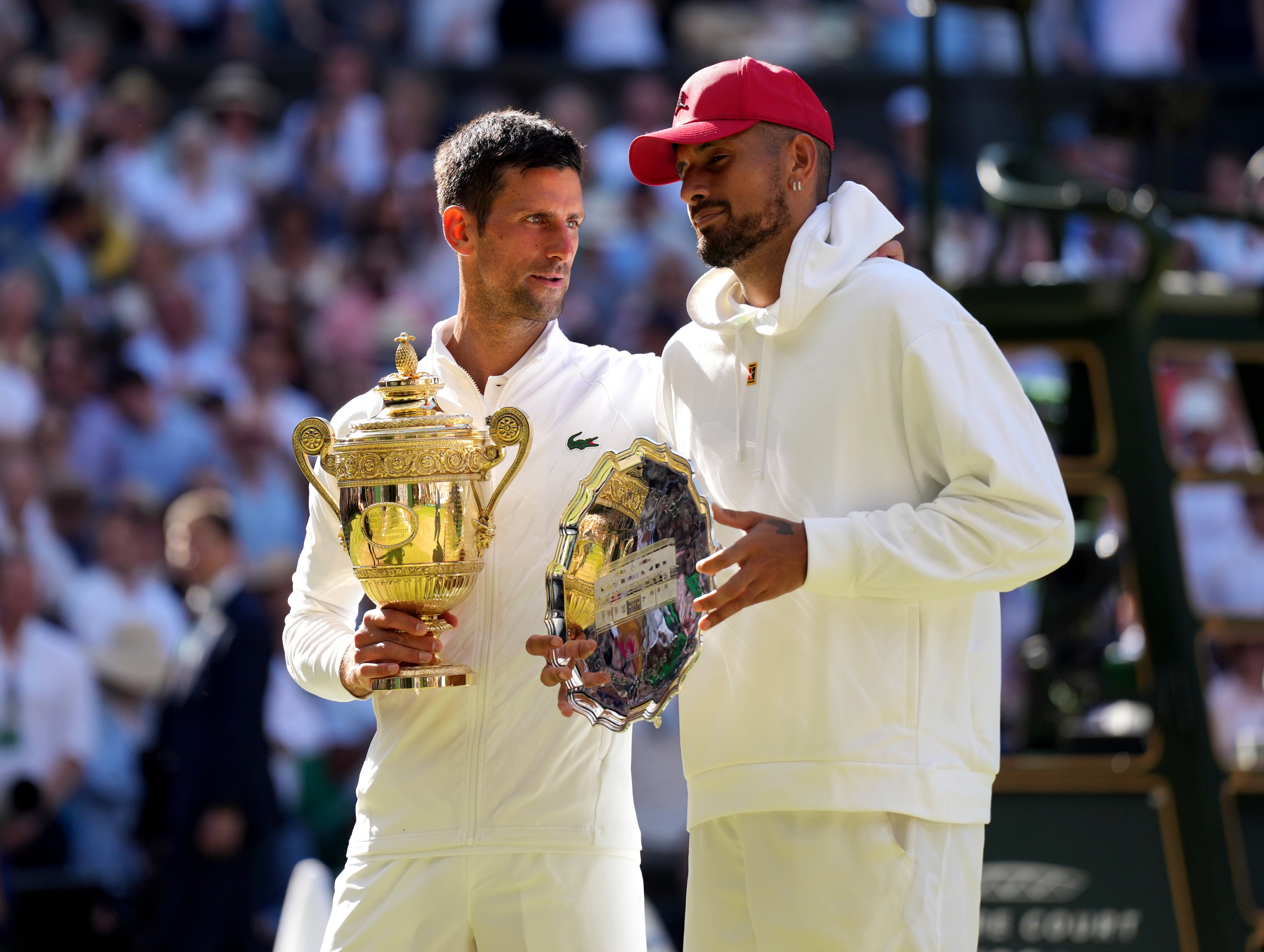 Novak Djokovic beat Nick Kyrgios in an entertaining men’s single final – giving the Serbian his seventh title in SW19 (Zac Goodwin/PA)