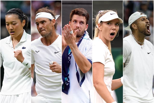 Harmony Tan, Rafael Nadal, Katie Boulter, Cameron Norrie and Nick Kyrgios all won classic matches at this year’s Wimbledon (PA)