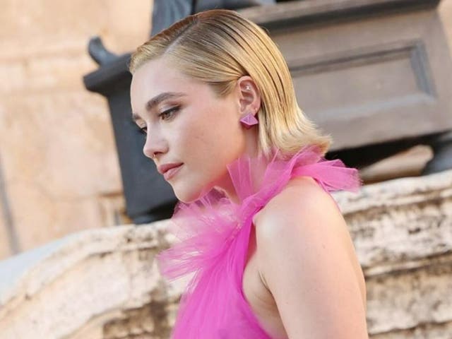 <p>Florence Pugh picks a sheer tulle dress for Valentino’s haute couture show in Rome </p>