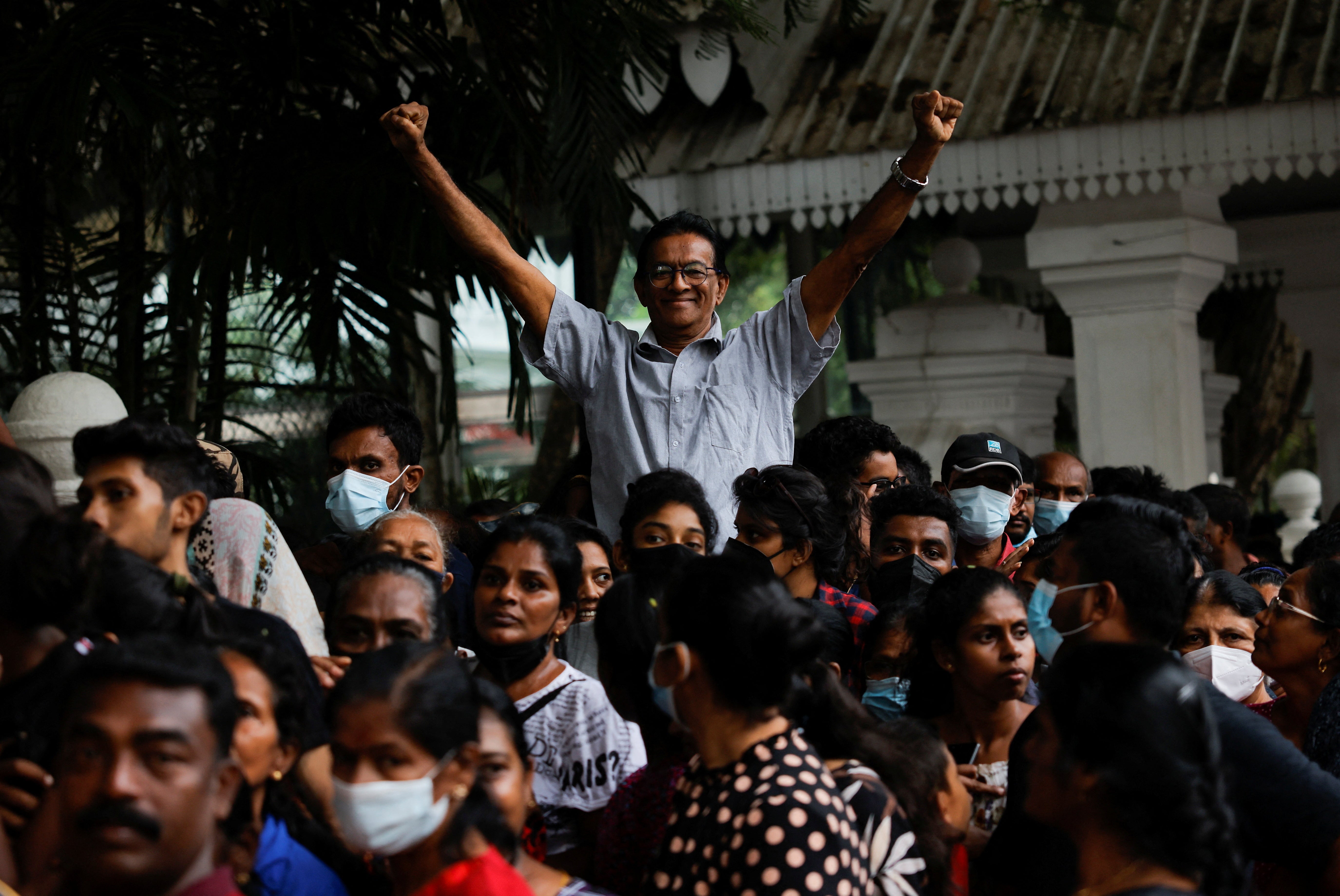 <p>Sri Lankan demonstrators protest inside the president’s house in Colombo on 10 July </p>