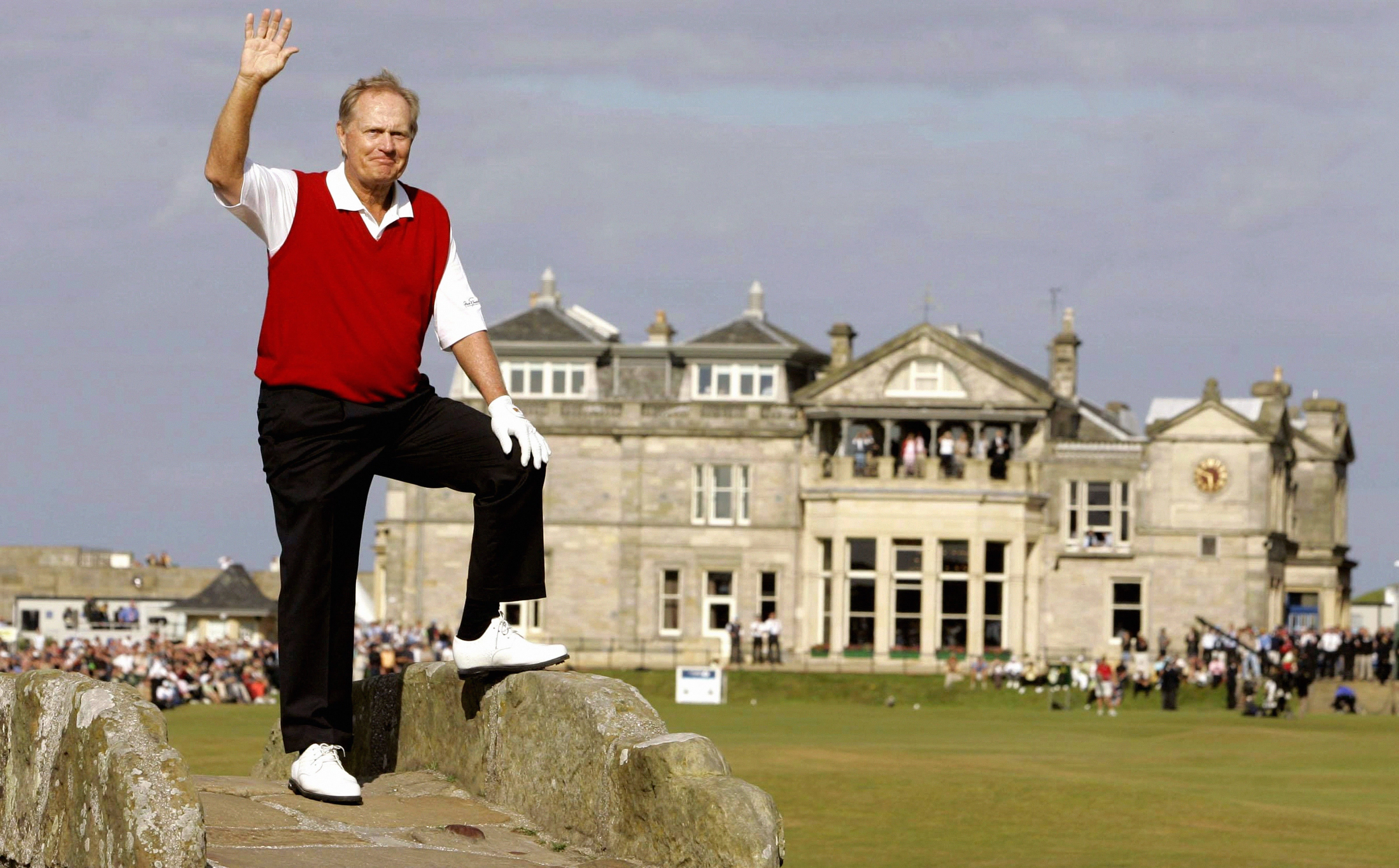 Jack Nicklaus stands on the Swilcan Bridge in his final competitive Open appearance in 2005 (Andrew Milligan/PA)