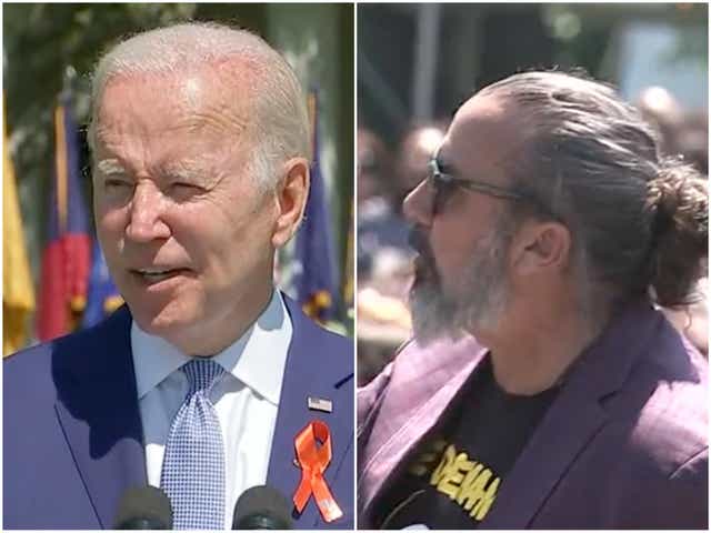 <p>Joe Biden was interrupted by Manuel Oliver during a White House event celebrating new gun legislation</p>