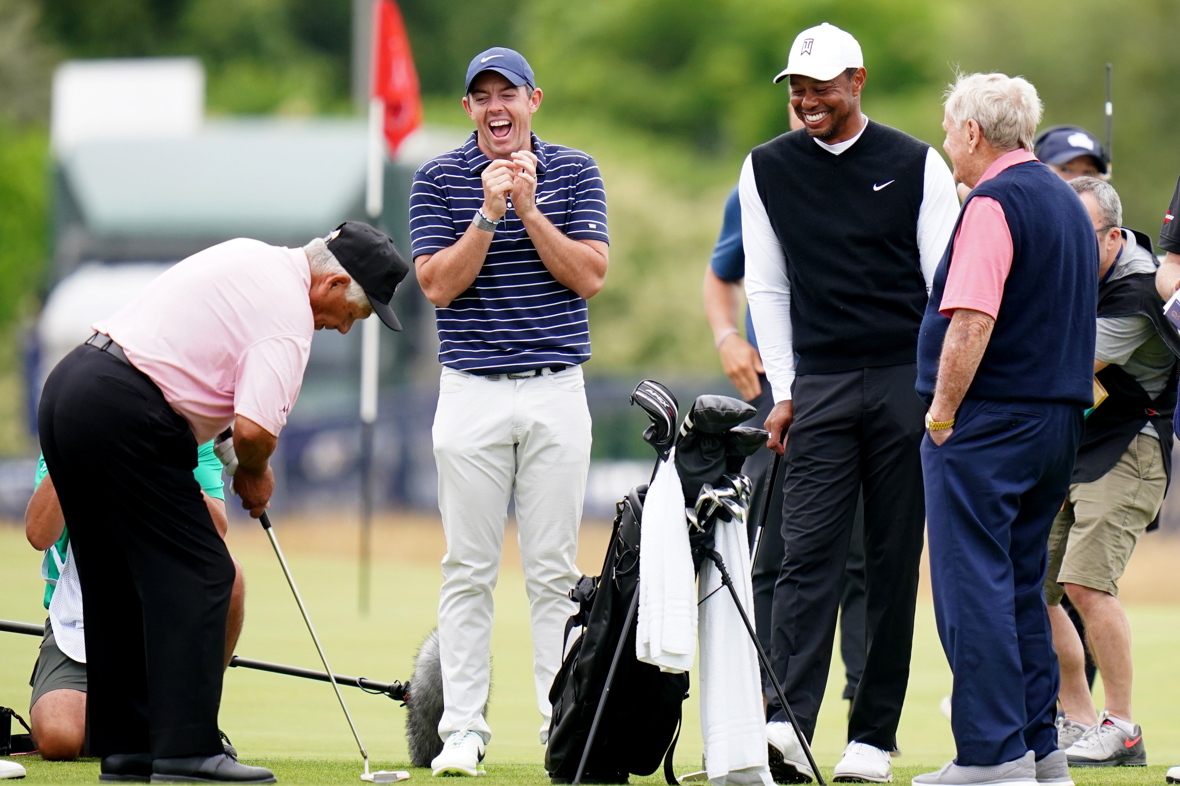 Rory McIlroy, Tiger Woods, Lee Trevino and Jack Nicklaus during the R&A Celebration of Champions event at the Old Course, St Andrews (Jane Barlow/PA)