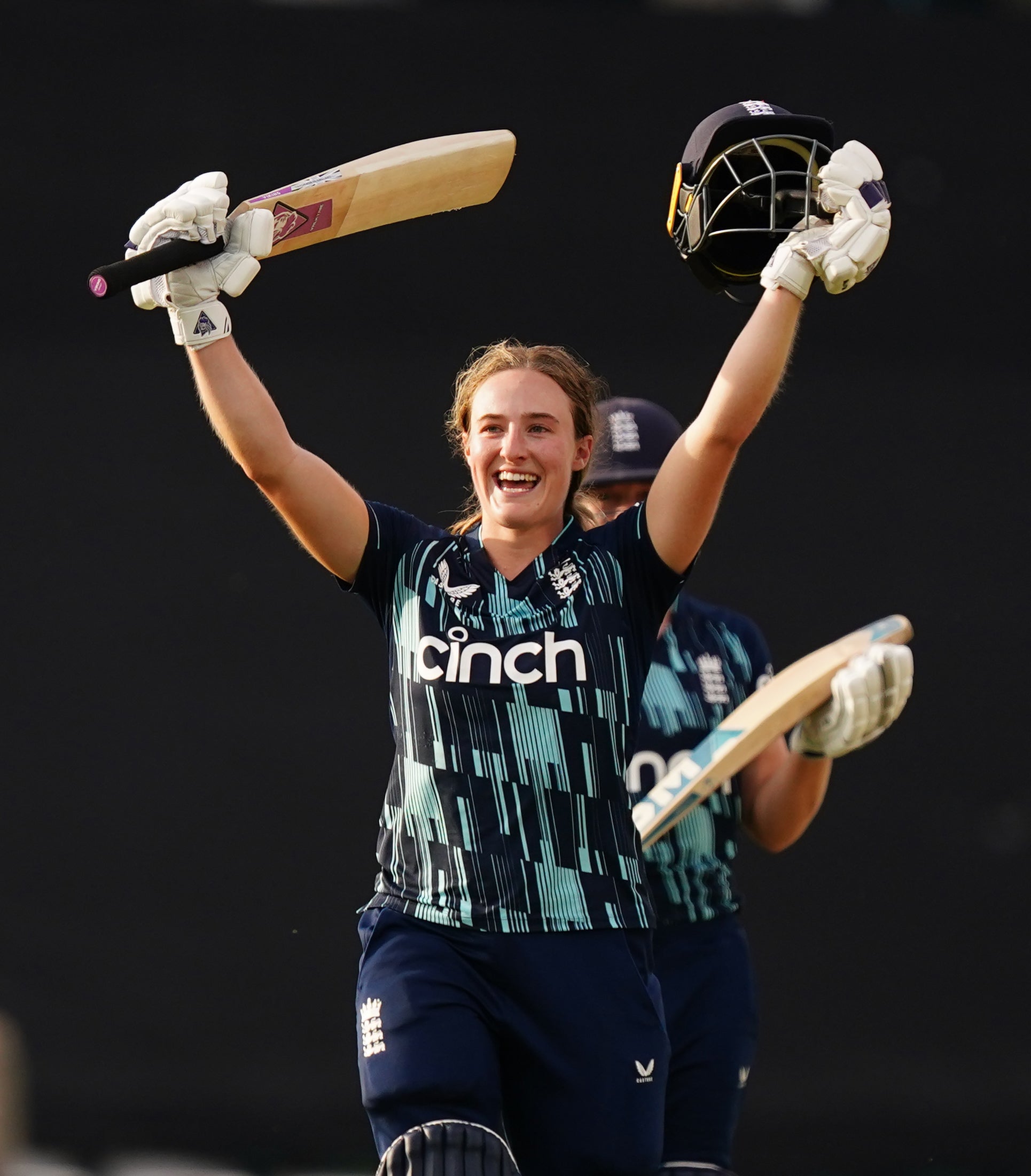 England’s Emma Lamb celebrates her maiden One-Day International century against South Africa (Mike Egerton/PA)