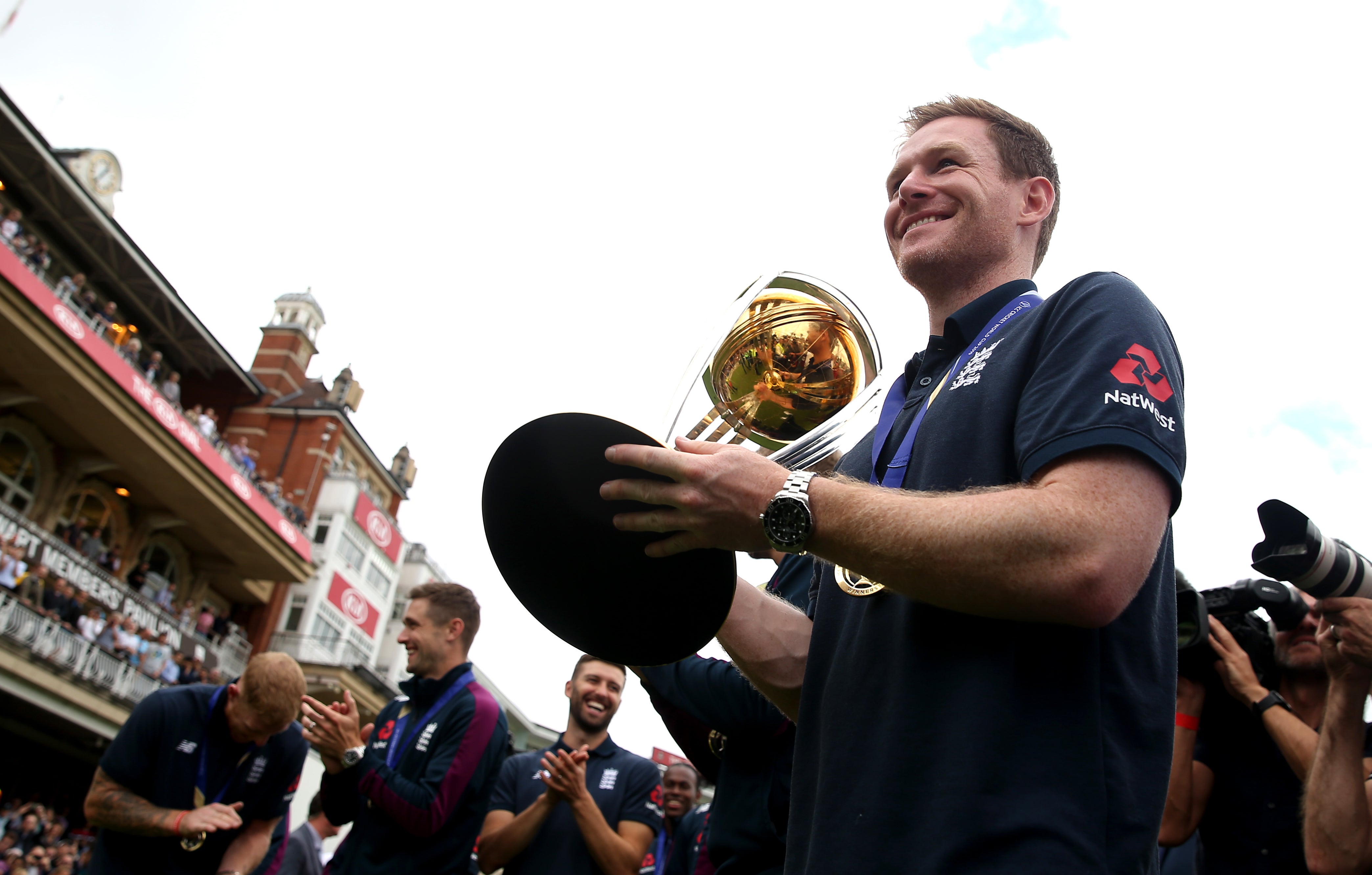 England’s Eoin Morgan with the World Cup trophy (Steven Paston/PA)