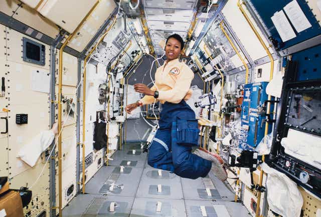 <p>American engineer and astronaut Mae Jemison works in zero gravity in the centre aisle of the Spacelab Japan (SLJ) science module aboard OV-105, the Space Shuttle Endeavour, during NASA’s STS-47 mission, 20th September 1992 </p>