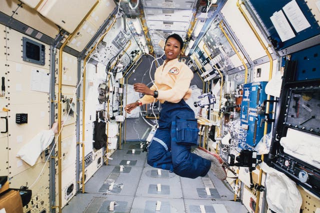<p>American engineer and astronaut Mae Jemison works in zero gravity in the centre aisle of the Spacelab Japan (SLJ) science module aboard OV-105, the Space Shuttle Endeavour, during NASA’s STS-47 mission, 20th September 1992 </p>