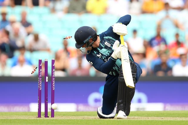 Jason Roy is bowled by Jasprit Bumrah as India skittle England for just 110 (Nigel French/PA)