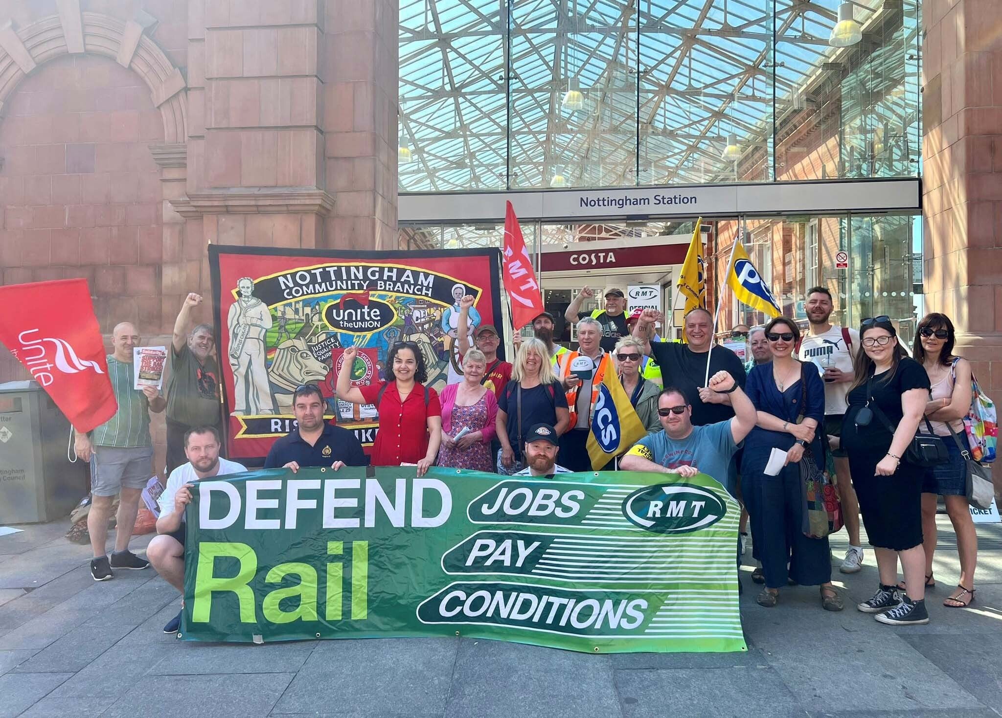 The RMT picket line outside Nottingham railway station (Nadia Whittome)