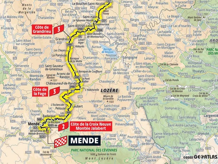 Map of stage 14 of the Tour de France